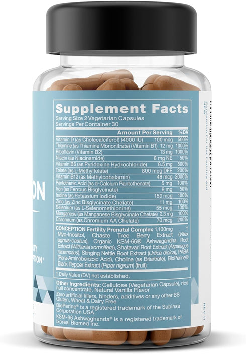 Conception Fertility Supplements for Women - 60 Vegetarian Soft Capsules for Ovulation, Hormonal Balance & Prenatal