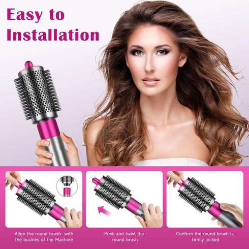 Large Round Volumizing Brush for Dyson Airwrap Attachments, Big Size Hair Styler Blow Dryer Brush (Rose)