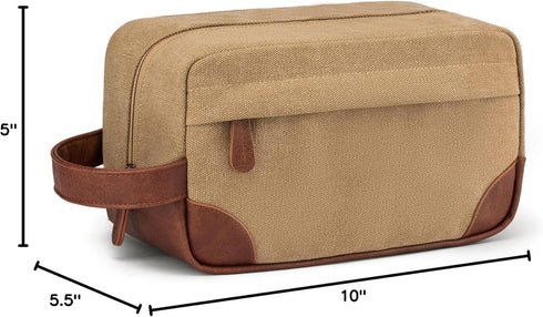 Vorspack Toiletry Bag Hanging Dopp Kit for Men, Water Resistant Canvas Shaving Bag with Large Capacity - Brown