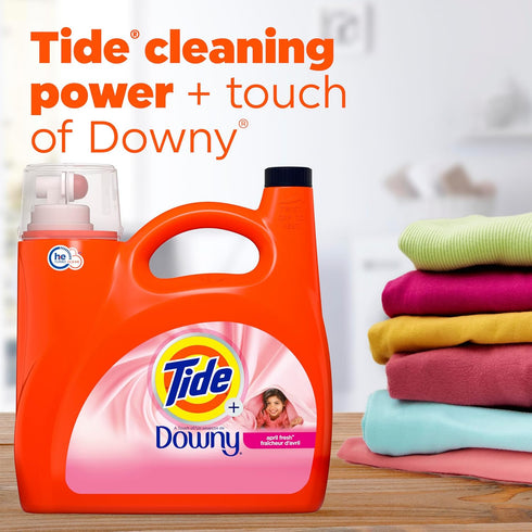 Tide plus Downy Liquid Laundry Detergent Soap, April Fresh Scent, HE Compatible, 132 fl oz, 94 Loads