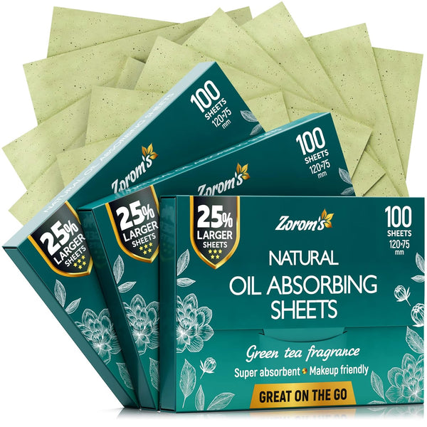 Natural Green Tea Oil Blotting Sheets for Face, 25% Larger, 3pk/300 Easy Dispensing Oil Absorbing Papers