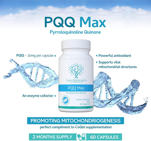 PQQ Max 20mg 60 Capsules - Pyrroloquinoline Quinone Cellular Rejuvenator, Powerful Antioxidant for Heart Health
