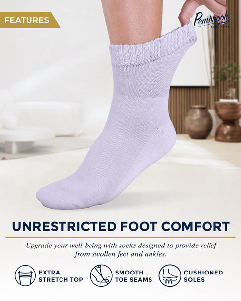 Pembrook Bamboo Viscose Diabetic Socks for Women & Men - 6 Pairs Ankle Socks for Swollen Feet | Neuropathy Socks | Wide Calf and Ankle Socks | Edema Neuropathy Socks for Women