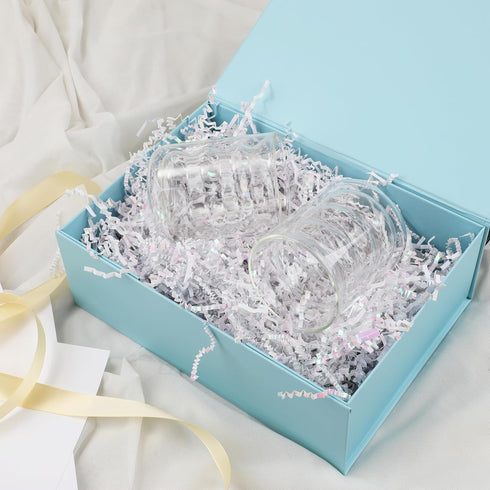MUMUPACK Light Blue Gift Box, 10x7.3x3.5 with Lids for Presents, Includes Ribbon and DIY Printable Sticker Paper