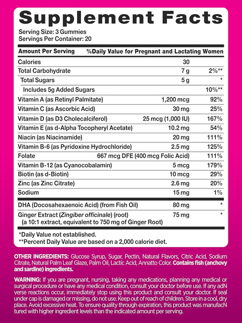 PINK Prenatal Vitamins - 60 Gummies with DHA and Folic Acid, Non-GMO & Gluten Free Multivitamin, Fruit Flavor