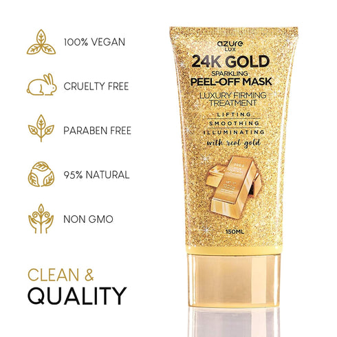 AZURE 24K Gold Firming Peel Off Face Mask, Anti-Aging, Illuminating, with Hyaluronic Acid and Collagen, 150mL