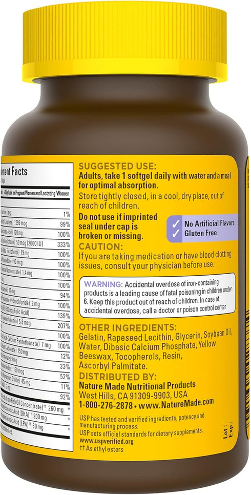 Nature Made Postnatal Multivitamin + DHA 200 mg, 60 Softgels - Vitamins & Nutrients for Breastfeeding Moms & Babies,