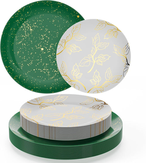 Trendables Christmas Plates Disposable Heavy Duty 40 Pcs Christmas Dinnerware Set Green Plates