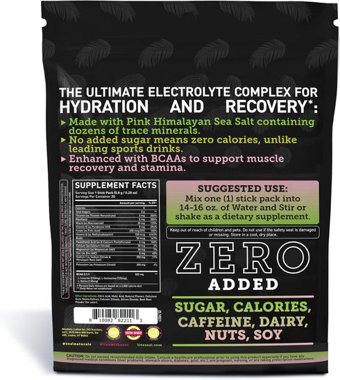 Enhanced Electrolyte Powder Stick Packs (Strawberry Kiwi | 20 Packets) with BCAAs +B-Vitamins for Hydration