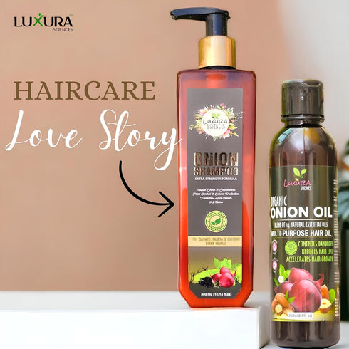 Onion Hair Care Combo | Nourishing Oil + Hydrating Shampoo | Enhances Growth, Strengthens Roots | Gives Thicker Fuller Hair | 250ml+300ml (2 Piece Set)