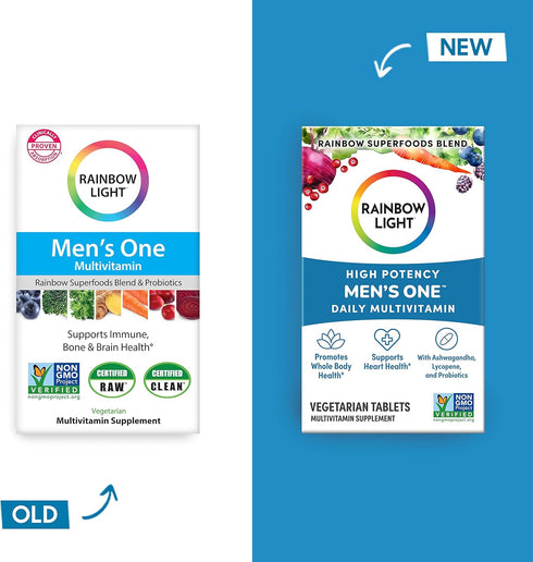 Rainbow Light Multivitamin for Men, Vitamin C, D & Zinc, Probiotics, Men's One Multivitamin Provides High Potency Immune Support, Non-GMO, Vegetarian, 30 Tablets