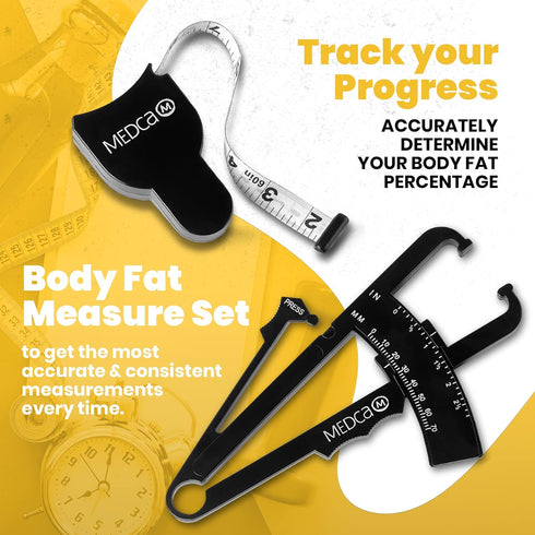 MEDca Body Fat Caliper and Measuring Tape for Body - Skinfold Calipers and Body Fat Tape Measure