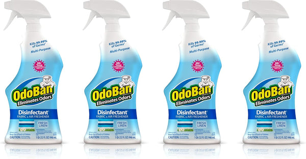 OdoBan Ready-to-Use Disinfectant and Odor Eliminator, Set of 4 Spray Bottles, Fresh Linen Scent