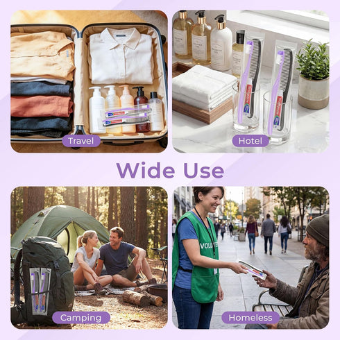 HOIQIRY Pack 100,Purple Disposable Toothbrushes with Toothpaste and Comb - of Soft Bristle Individually Wrapped Single
