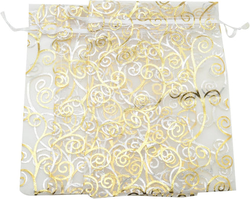 SUNGULF 100pcs Organza Pouch Bag Drawstring 6"x8" Strong Gift Candy Bag (Gold Silver)