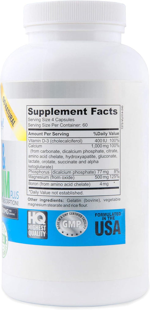 Best Calcium & Magnesium + Vitamin D3 400 IU - Highly Absorbable with Boron - 240 Capsules