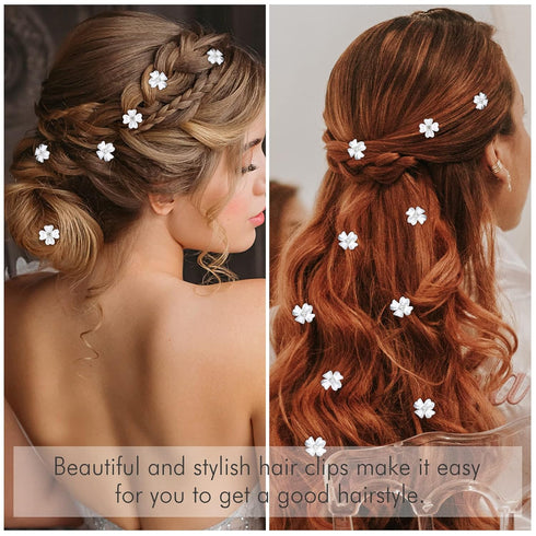 YISSION 20Pcs Mini White Flower Hair Clips with Rhinestone Cute Hair Pins Decorative Hair Clips Wedding Hair Barrettes Bridal Hair Accessories for Girls Women
