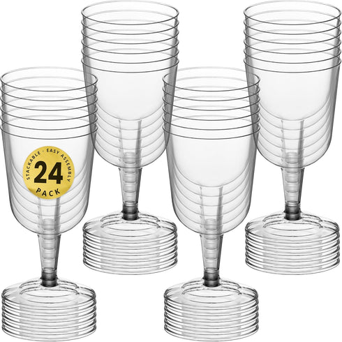 DecorRack 24 Wine Glasses, 6 Oz Plastic Party Wine Cups, BPA Free, Stackable, Reusable, Disposable