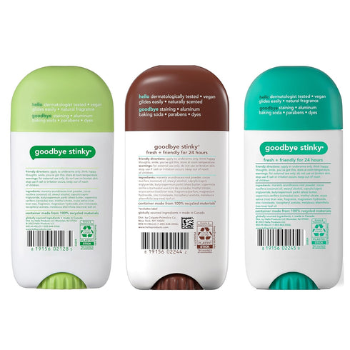 hello Deodorant Variety Pack (Sweet Coconut, Fresh Citrus, White Sage) - Aluminum Free, 24 Hour Odor Protection, 3 Pack