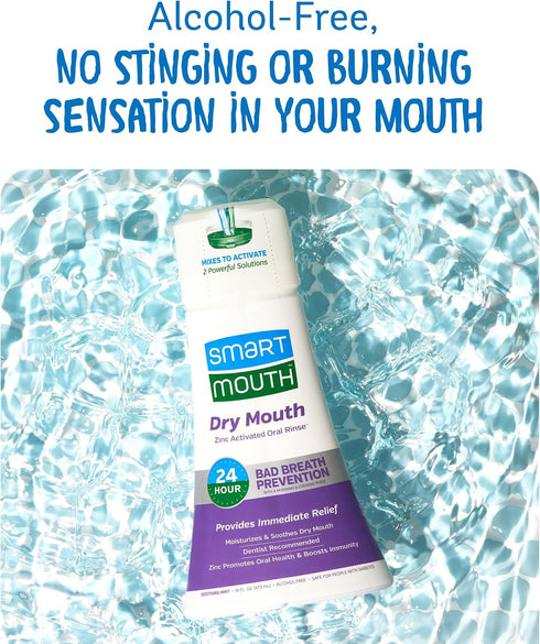 SmartMouth Activated Dry Mouth Mouthwash, Mint, 16 fl oz, 3 Pack for Bad Breath Relief