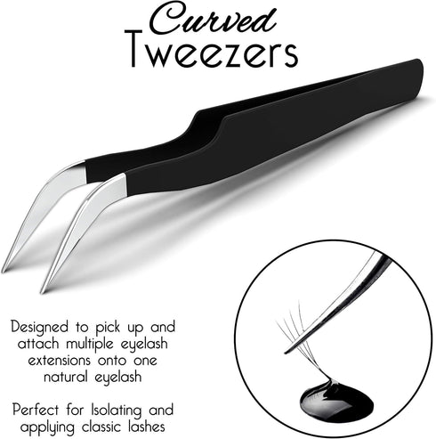 SIVOTE Lash Tweezers for Eyelash Extensions, 3 Pack for Volume, Isolation & Classic Lashes in Black
