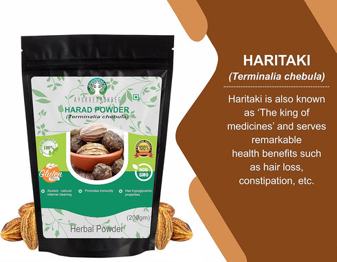 Haritaki Powder 200 Gm I Terminalia Chebula Powder I an Ayurvedic Herb for Detoxification & Rejuvenation for Vata I Vata Kapha and Pitta BalancerI Non GMO I Gluten Free I GMP Cerfitied