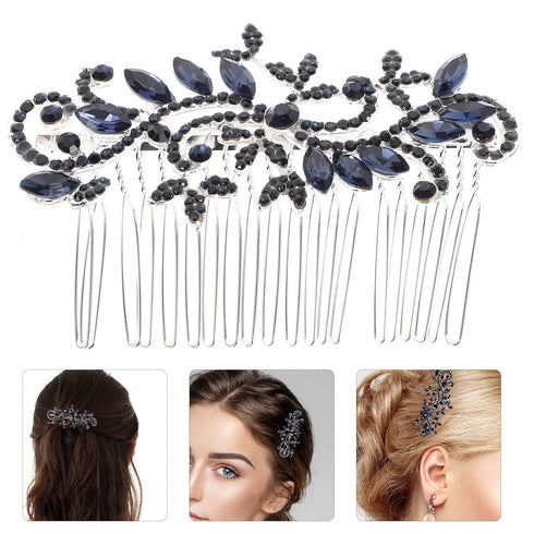 Lurrose Wedding Hair Comb, Blue Rhinestone Hairpin, Vintage Flower Bridal Accessories