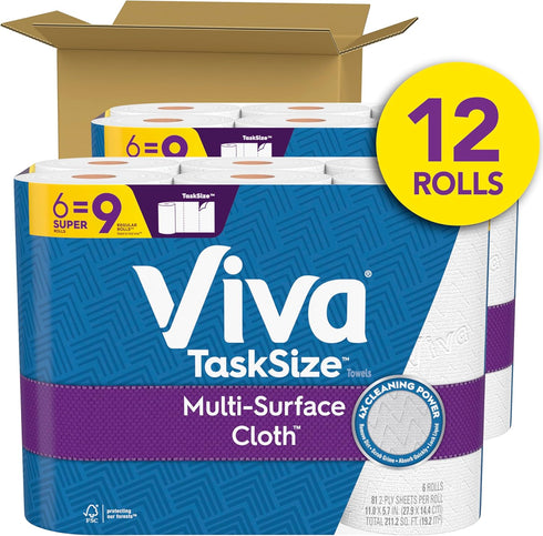 Viva Multi-Surface Cloth Paper Towels, Task Size - 12 Super Rolls (2 Packs of 6), 81 Sheets Per Roll