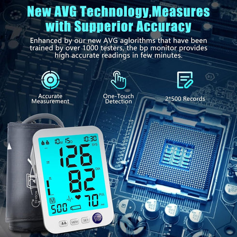 Blood Pressure Monitor Upper Arm, Large LED Backlit Screen, 1000 Sets Memory Automatic Digital BP Machine