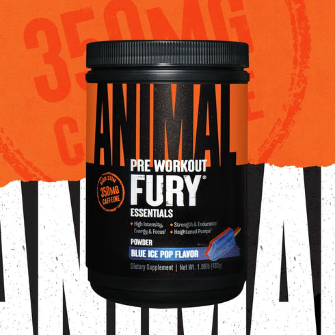 Animal Fury Pre Workout Powder Supplement, 30 Count, Energy and Focus, 5g BCAA, 350mg Caffeine, Ice Pop
