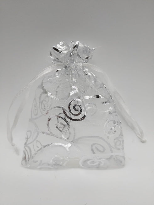100pcs Sheer Organza Favor Bags for Wedding Baby Shower, Rattan Print Gift Bags, Drawstring Pouches