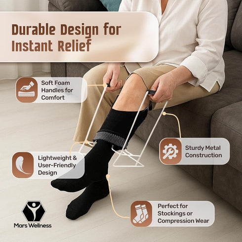 Stocking Donner Sock Aid Tool for Compression Socks Men or Women - Strong Metal Design with Soft Foam Grips - Dressing