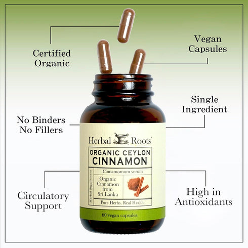 Herbal Roots Organic Ceylon Cinnamon Capsules - USDA Certified Organic, 60 Vegan Capsules