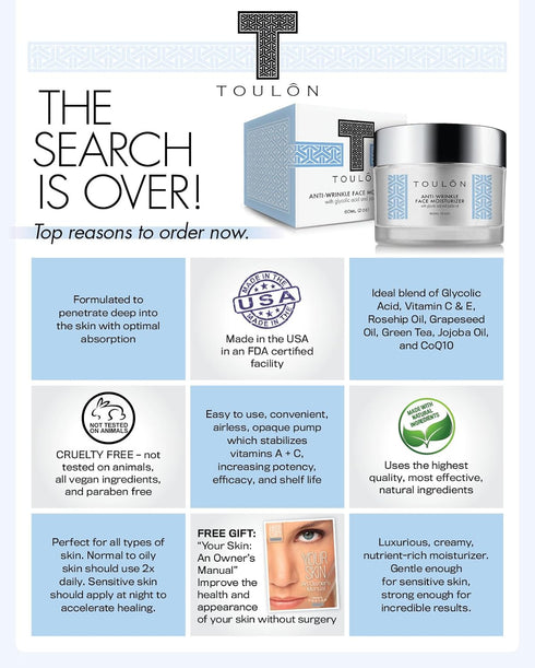 TOULON Glycolic Acid Cream 10% Face Moisturizer, Best AHA Products, Exfoliating Anti-Aging Cream