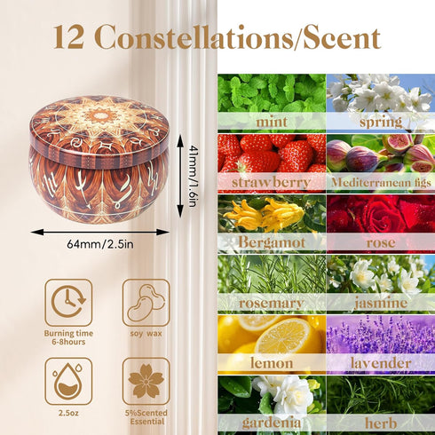 HOFOGOTOWIN Set, 12 Pack Set Zodiac Scented Candles Gifts Soy Wax Travel Aromatherapy Candles with Essential Oils