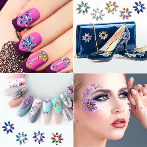 TecUnite 1200 Pieces 12 Colors Shiny Nail Rhinestones Flat Back Nail Gems Decorations with Box