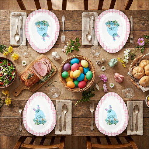 YoehMongYo 60 Packs Easter Plates Disposable Dinner Egg Plate Happy Easter Paper Plates with Bunny Patterns for Holiday