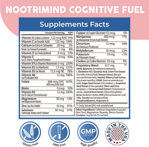 Brain Supplements for Memory and Focus, Nootropic Support for Concentration, Clarity and Energy, Brain Health with Bacopa, Vitamins B6 B12, Phosphatidylserine, DMAE, Brain Booster 60 Capsules
