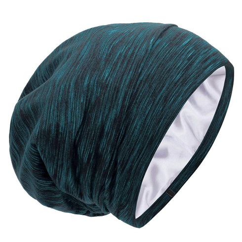 Silk Satin Lined Bonnet Sleep Cap, Adjustable Stay on All Night Hair Wrap Cover for Curly Hair Protection, Heather Lake