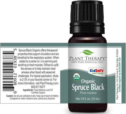 Plant Therapy Organic Black Spruce Essential Oil - 10 mL (1/3 oz) 100% Pure, Therapeutic Grade