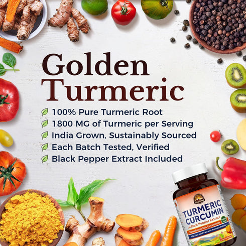 Vitalitown Turmeric Curcumin Root + Black Pepper - 1800MG, 95% Standardized Curcuminoids, Vegan Support (90 ct)