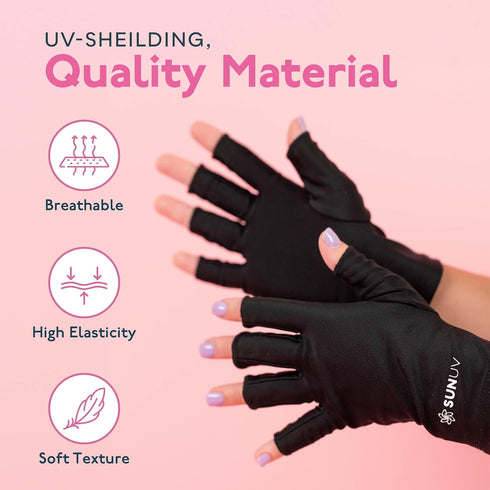 SUNUV LED Gloves for Gel Nails, UPF 50+ Anti UV Gloves for Nail Techs, Professional UV Gloves