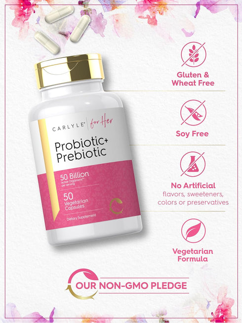 Carlyle Prebiotic & Probiotic for Her, 50 Capsules | 50 Billion Active Organisms Per Serving | Vegetarian Supplement