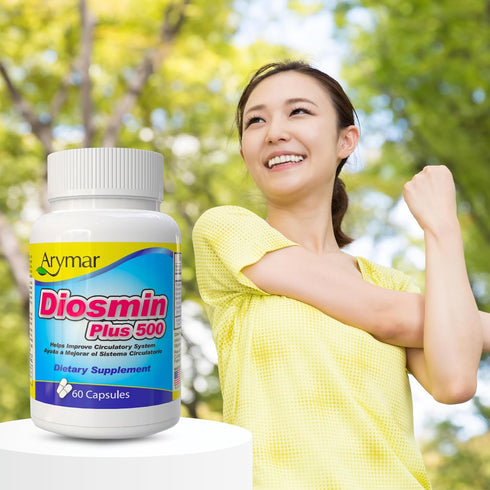 Arymar Diosmin Plus 500 Supplement for Circulatory Support with Hesperidin & B-Complex, 60 Capsules
