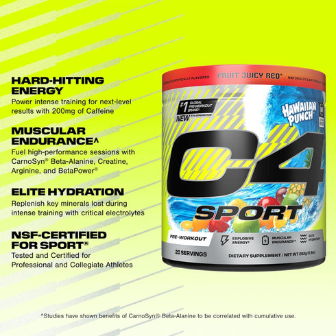 Cellucor C4 Sport Pre Workout Powder: NSF Certified for Sport, 200mg Caffeine, Creatine, Beta-Alanine, Hawaiian Punch,
