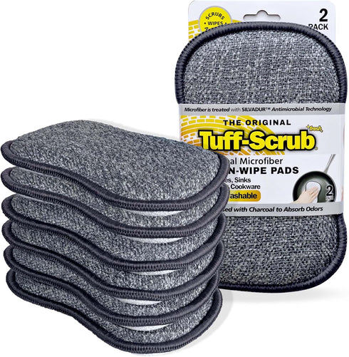 Fresh Large Professional Microfiber Scrub-N-Wipe Sponge Pads, 6-Pack, SILVADUR Odor Control Technology