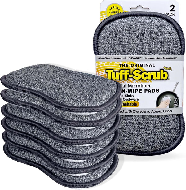 Fresh Large Professional Microfiber Scrub-N-Wipe Sponge Pads, 6-Pack, SILVADUR Odor Control Technology