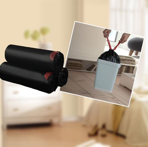 Small 1.2 Gallon Drawstring Black Trash Bags, 110 Counts/3 Rolls