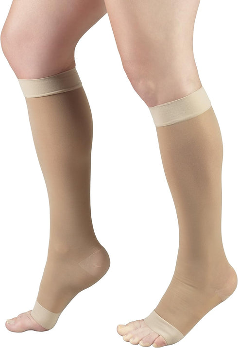 Truform Sheer Compression Stockings, 15-20 mmHg, Women's Knee High Length, Open Toe, 20 Denier, Nude, 2X-Large