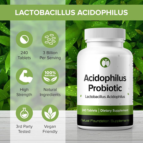 Lactobacillus Acidophilus Probiotic Supplement, 240 Tablets for Digestive & Gut Health Support